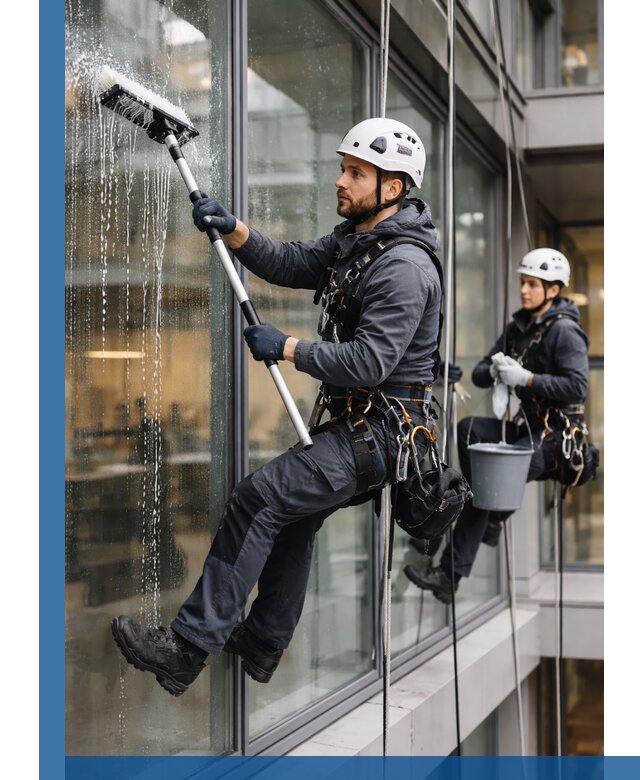 Профессиональная мойка витражей промышленными альпинистами в Кандалакше