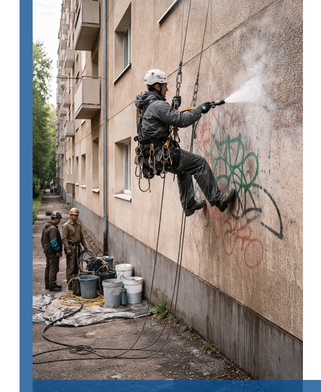 Удаление граффити с фасада в Кандалакше без следов и повреждений