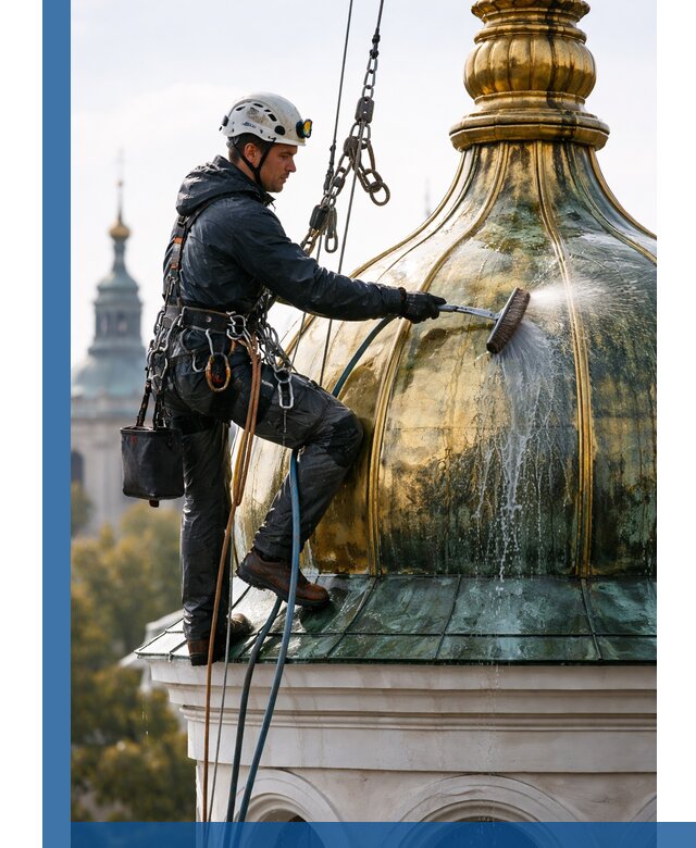 Профессиональная мойка куполов и шпилей высотными альпинистами в Кандалакше