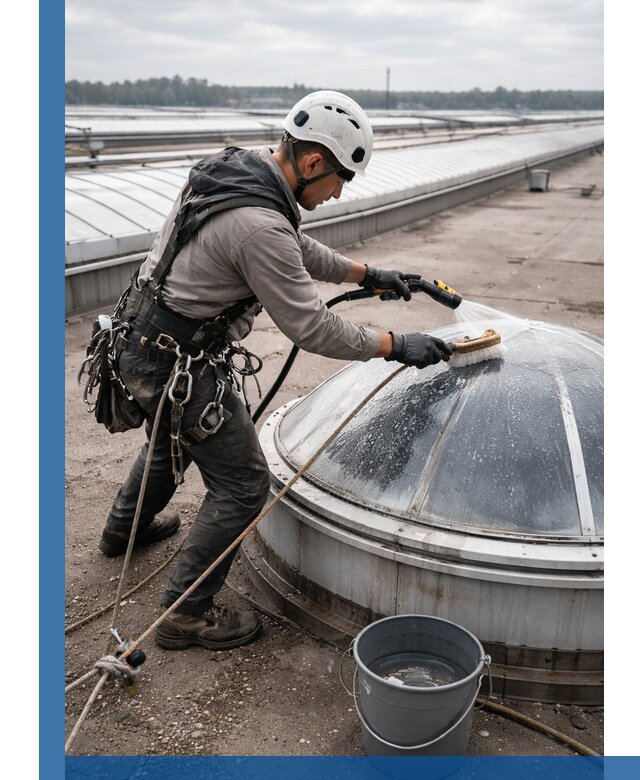 Мойка зенитных фонарей на кровле для промышленных объектов в Кандалакше