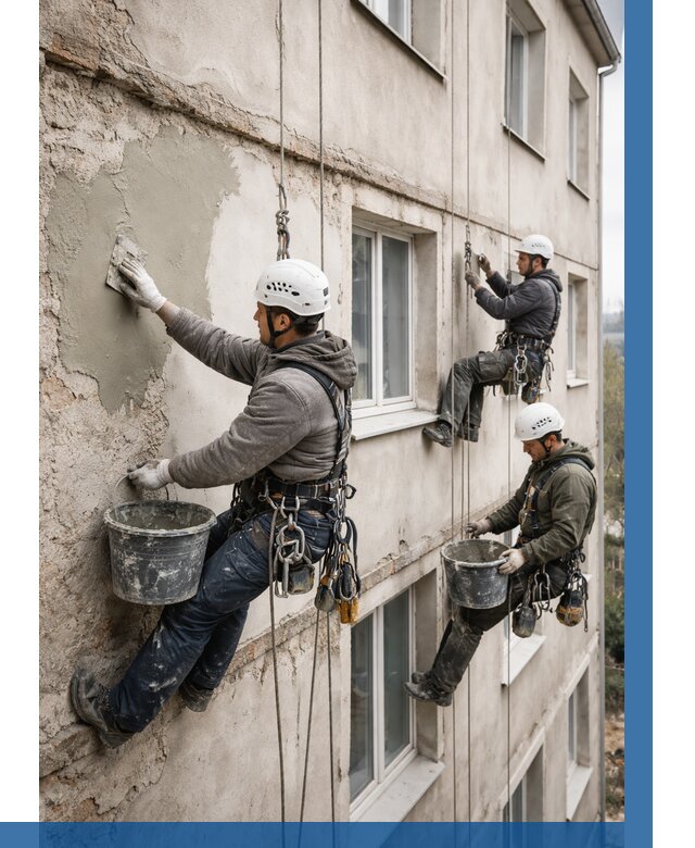 Ремонт штукатурного фасада в Кандалакше от 758 р. под ключ | ВЫСОТНИК-Кнд