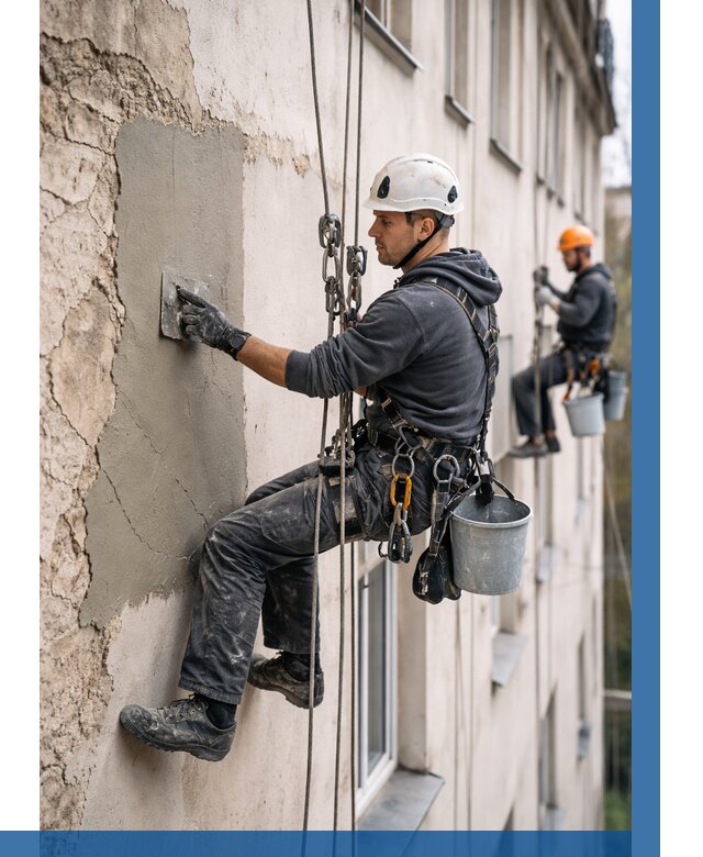 Восстановление штукатурки фасада в Кандалакше от 1212 р. | ВЫСОТНИК-Кнд