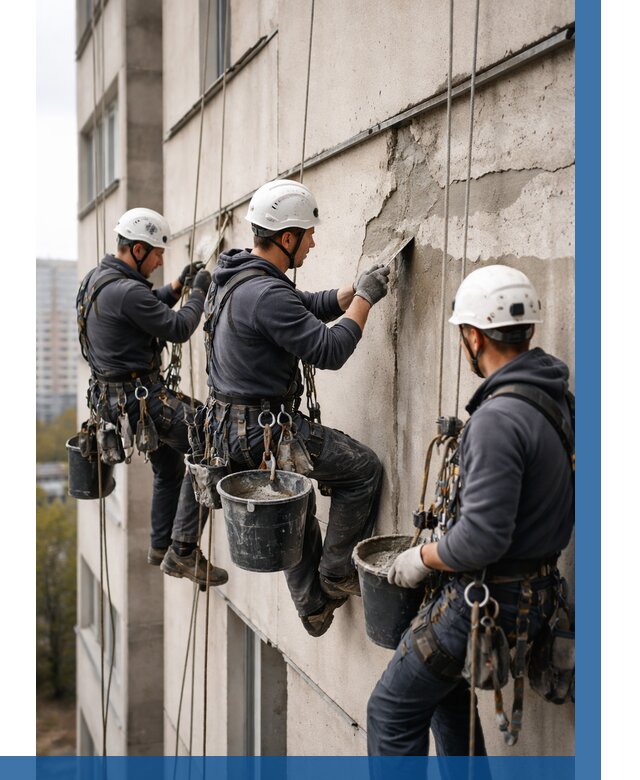 Ремонт бетонных элементов фасада в Кандалакше от 2526 р. | ВЫСОТНИК-Кнд