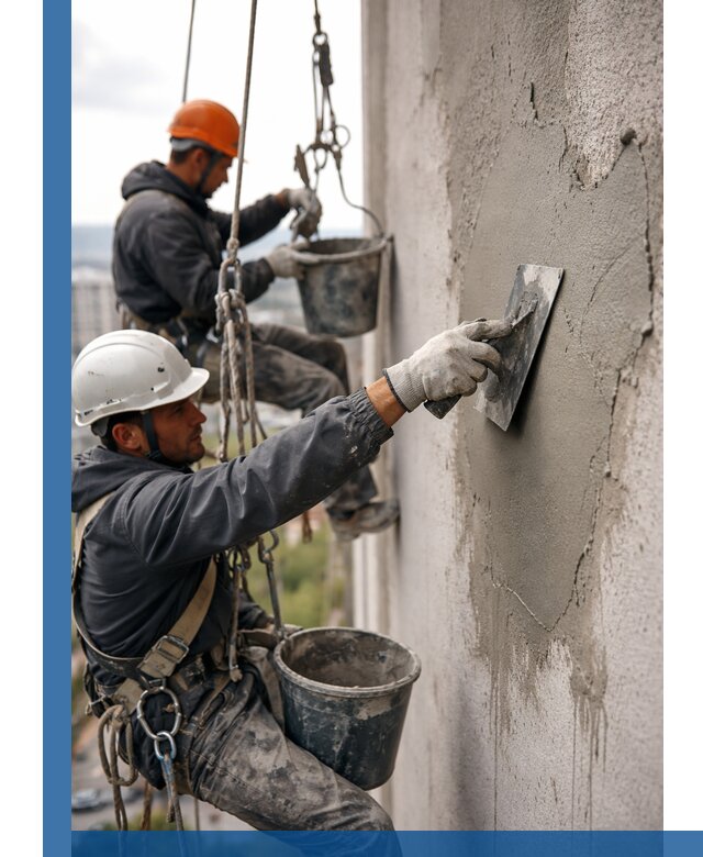 Штукатурка фасада на высоте в Кандалакше профессиональные работы