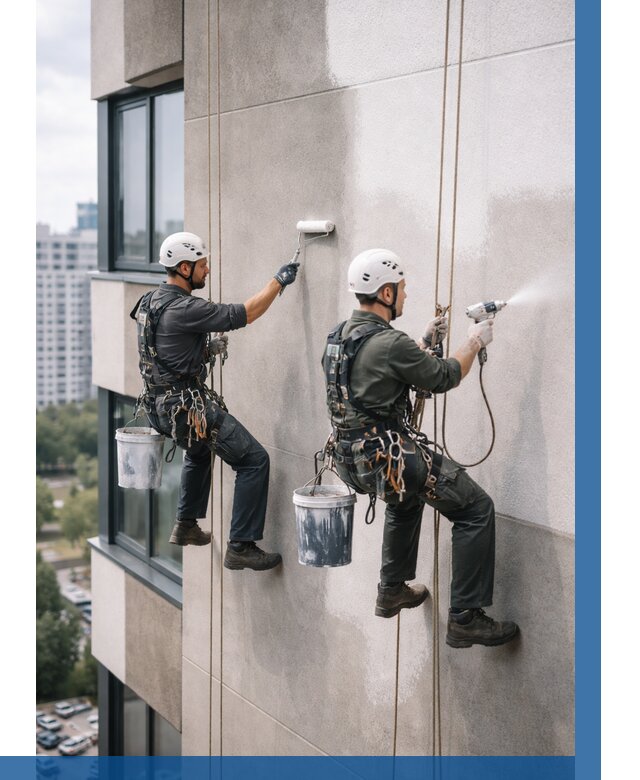 Покраска фасада альпинистами в Кандалакше от 303 р. | ВЫСОТНИК-Кнд