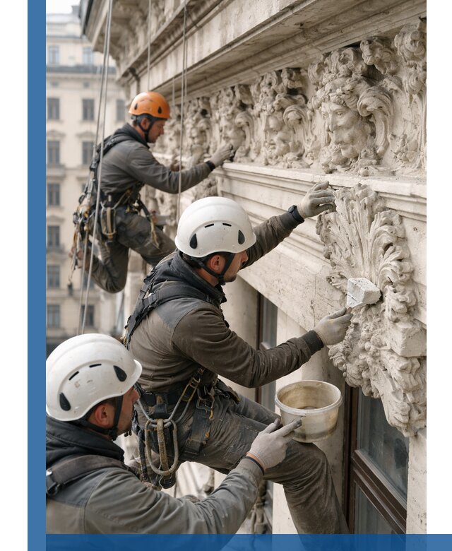 Реставрация фасадной лепнины с высотными работами в Кандалакше