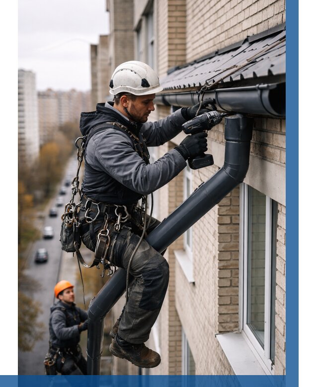 Монтаж водосточной системы на здании в Кандалакше от 5052 р. | ВЫСОТНИК-Кнд