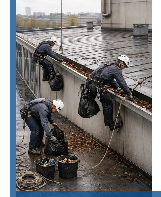 Очистка кровли по периметру в Кандалакше силами промышленных альпинистов