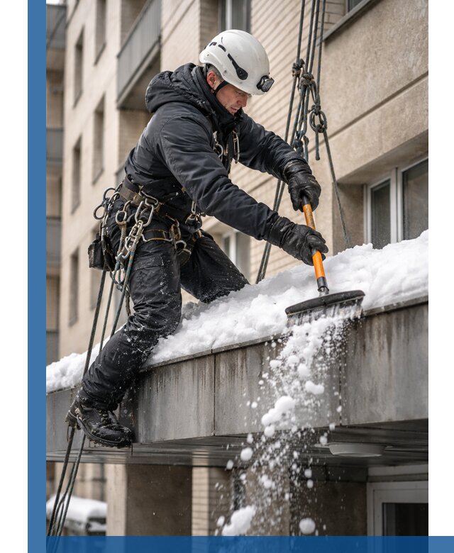 Очистка козырьков от снега в Кандалакше круглогодично безопасно