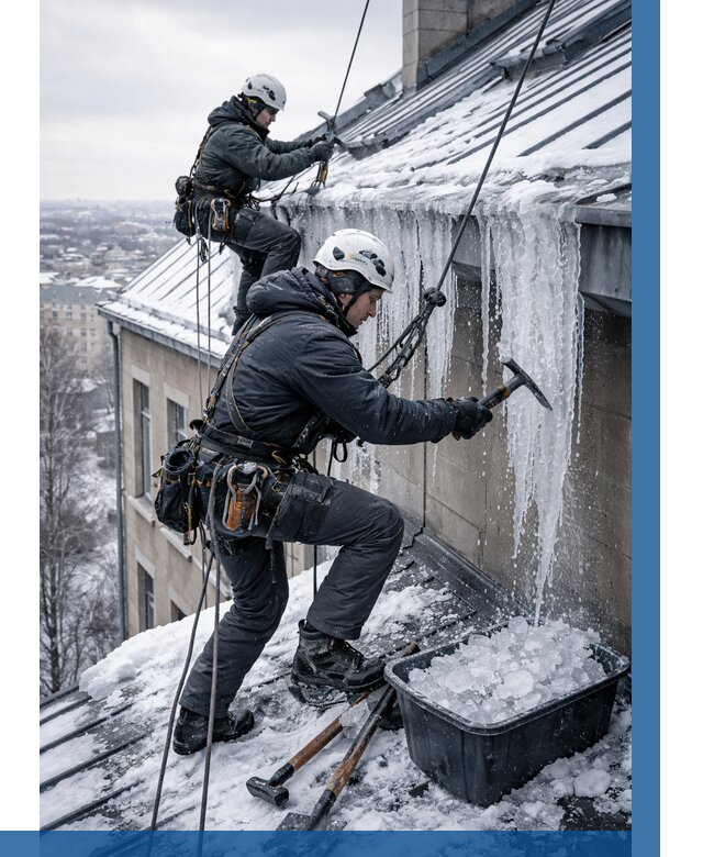 Удаление наледи с кровли в Кандалакше от 5557 р. | ВЫСОТНИК-Кнд