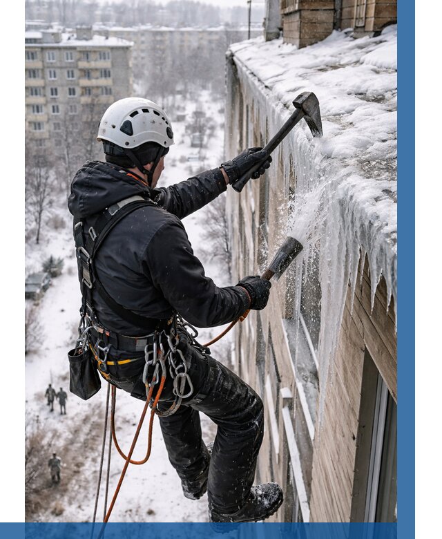 Сбивание сосулек с крыши в Кандалакше по цене от 4546 р. | ВЫСОТНИК-Кнд