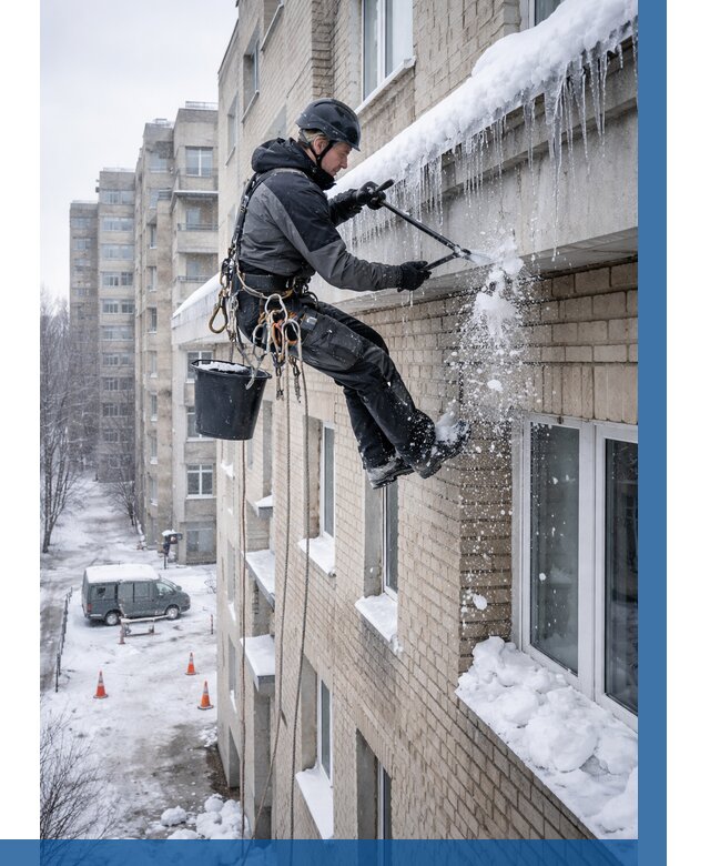 Удаление наледи с карнизов в Кандалакше от 354 р. | ВЫСОТНИК-Кнд