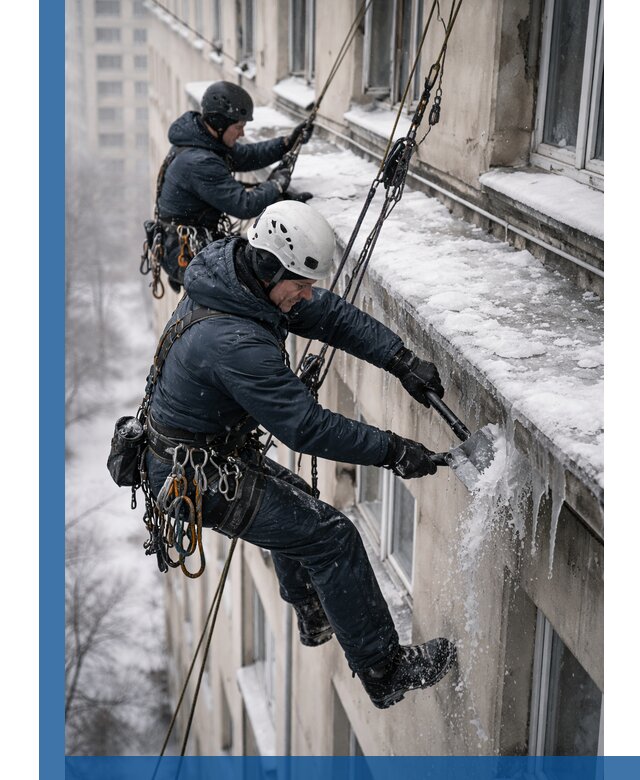 Удаление наледи и сосулек с карнизов в Кандалакше профессионально