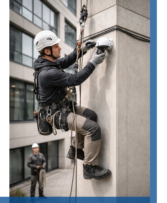 Монтаж камер видеонаблюдения на фасаде в Кандалакше от 8588 р.-ВЫСОТНИК-Кнд