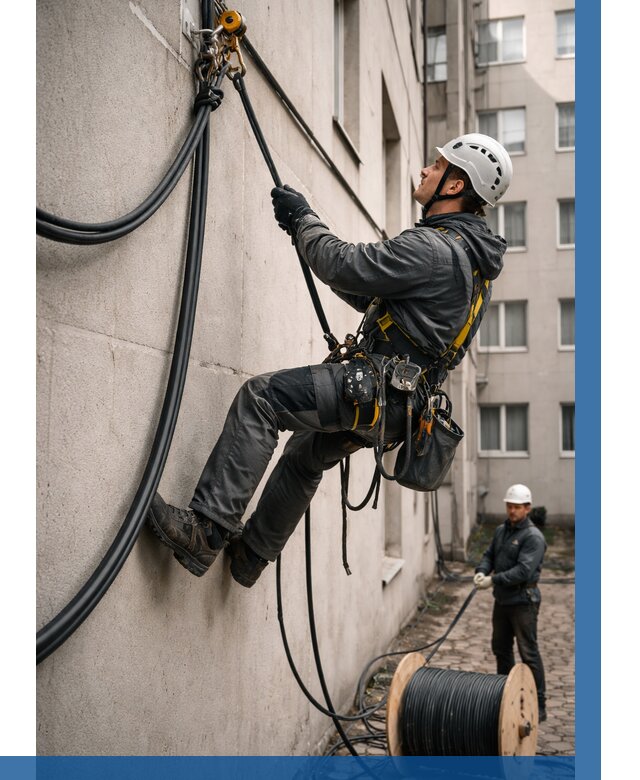 Протяжка кабеля питания на высоте в Кандалакше от 455 р. | ВЫСОТНИК-Кнд