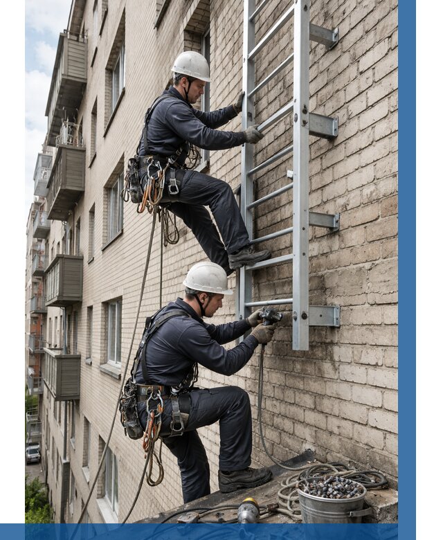 Монтаж пожарной лестницы в Кандалакше от 25258 р заказать у ВЫСОТНИК-Кнд