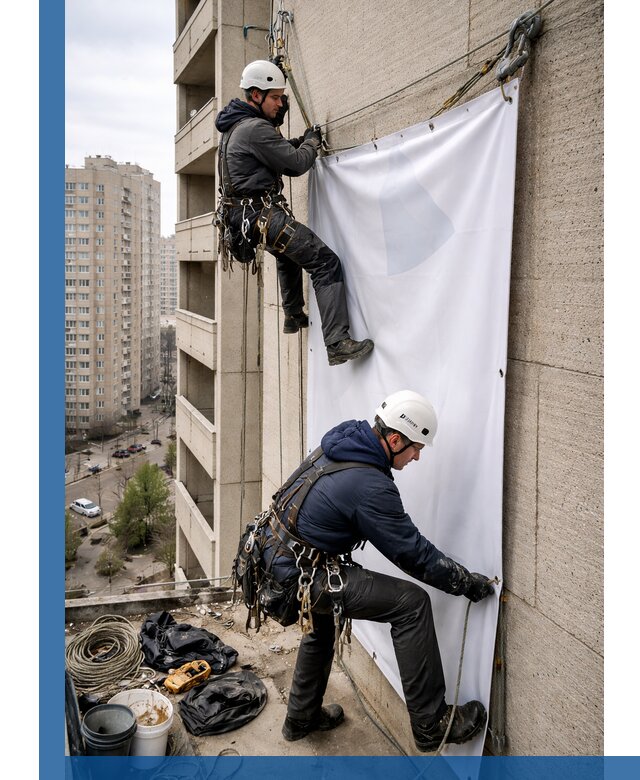 Профессиональный монтаж баннеров на фасаде в Кандалакше