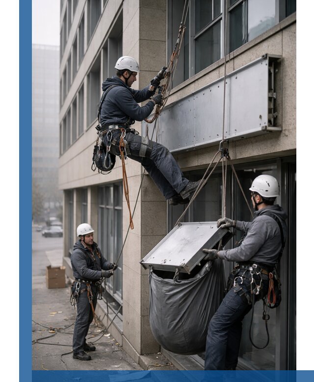 Демонтаж рекламной вывески с высотными работами в Кандалакше