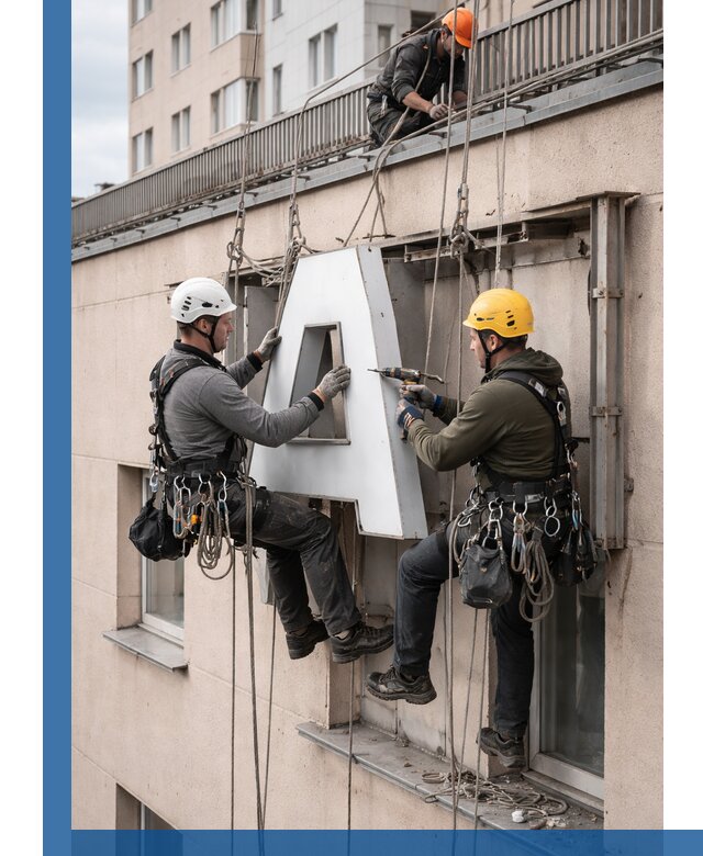 Ремонт и восстановление наружных вывесок на высоте в Кандалакше