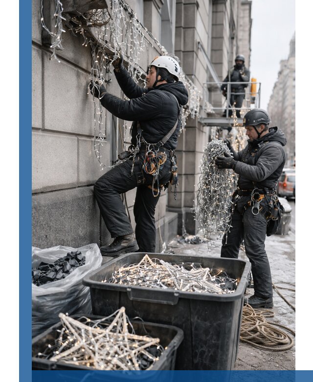 Демонтаж новогоднего оформления и гирлянд в Кандалакше