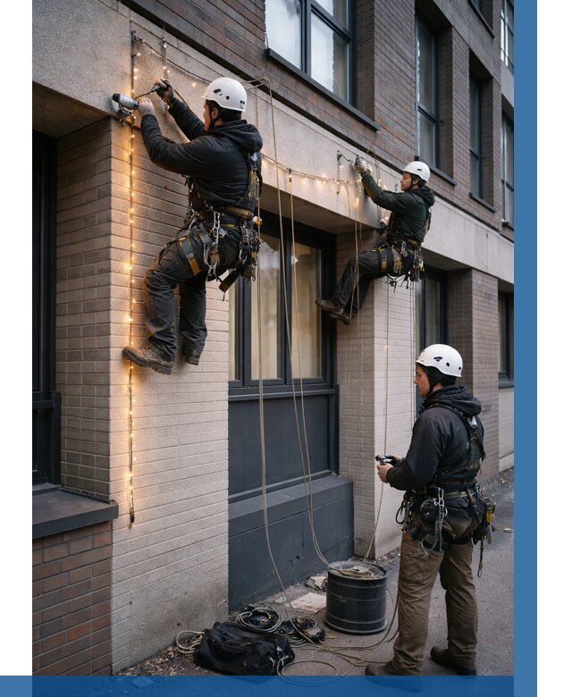 Монтаж гирлянд на фасаде в Кандалакше от 3536 р. | ВЫСОТНИК-Кнд