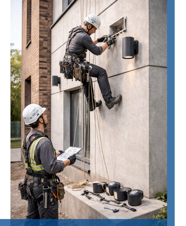 Монтаж фасадного освещения в Кандалакше от 2526 р. | ВЫСОТНИК-Кнд