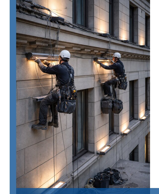 Монтаж архитектурной подсветки фасадов зданий в Кандалакше