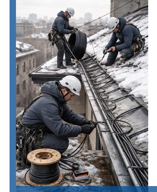 Монтаж греющего кабеля на кровле в Кандалакше под ключ