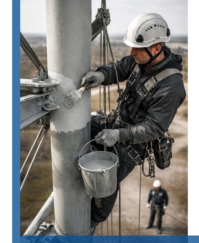 Покраска мачт связи в Кандалакше промышленными альпинистами