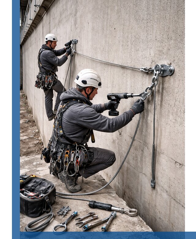 Монтаж анкерных линий высотной безопасности в Кандалакше